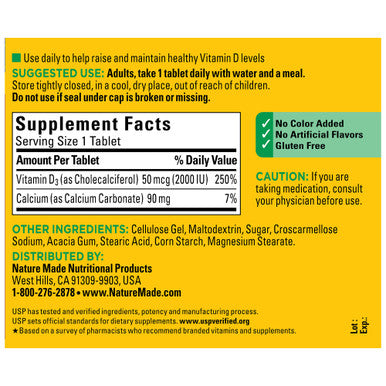 Nature Made Vitamin D3 2000 Iu (50 Mcg) Dietary Supplement For Bone Teeth Muscle And Immune Health Support 220 Tablets 220 Day Supply