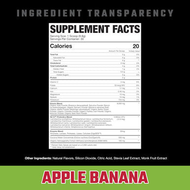 Axe & Sledge Greens+ Superfood Powder With Antioxidants Probiotics Digestive Enzymes Ksm-66 Ashwagandha And Coconut Water Powder Naturally Flavored & Sweetened 30 Servings (Apple Banana V2)