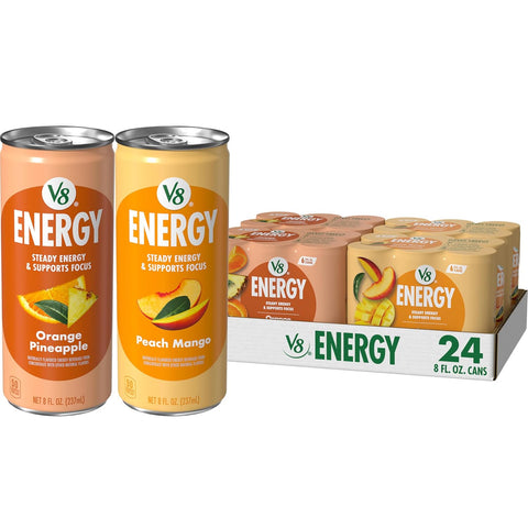 V8 Energy Strawberry Banana Juice Energy Drink, 8 fl oz Can (24 Pack)