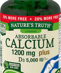 Absorbable Calcium 1200 mg with Vitamin D3 5000 IU | 120 Softgels | Calcium Carbonate Supplement | Non-GMO Gluten | Nature's Truth