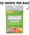 HALLS Defense Assorted Citrus Sugar Free Vitamin C Drops Dietary Supplement Drops 12 Bags of 25 Drops 300 Total Drops