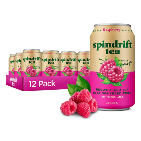 Spindrift Brewed Iced Tea, Variety Pack with Black Tea & Green Tea, Made with Real Squeezed Fruit, No Carbonation, Slightly Sweet, 12 Fl Oz Cans, Pack of 24 (22-49 Calories)