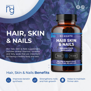 Newgate Labs Hair, Skin And Nails Growth 90 High Strength Tablets - Premium Supplement For Men & Women - With Marine Collagen Halal Made In The Uk