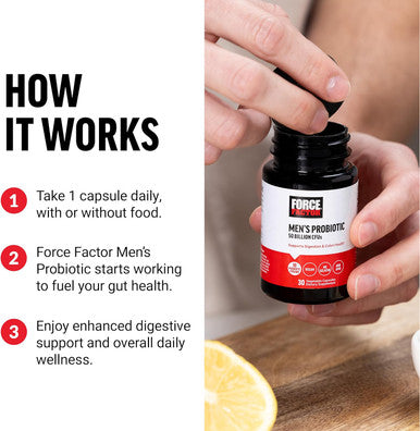 Force Factor Men s Probiotic Probiotics for Digestive Health with 50 Billion CFUs and 10 Probiotic Strains to Support Gut and Colon Health and Daily Wellness Non-GMO Vegan 30 Vegetable Capsules