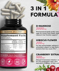 NUTRAHARMONY D-Mannose 2000Mg Capsules - 3-In-1 Urinary Tract Health Supplement - Natural Bladder, Liver & Digestive Support With Cranberry & Hibiscus Flower - Made In Usa - For Women & Men - 120 Vegan Pills