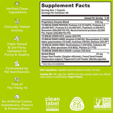 Hum Flatter Me Digestive Enzymes Bloating Supplement - Fast-Acting Bloat Relief For Digestive Health & Debloating Multi Enzyme Bloat Pills, Anti Bloat Pills, Vegan 60 Servings