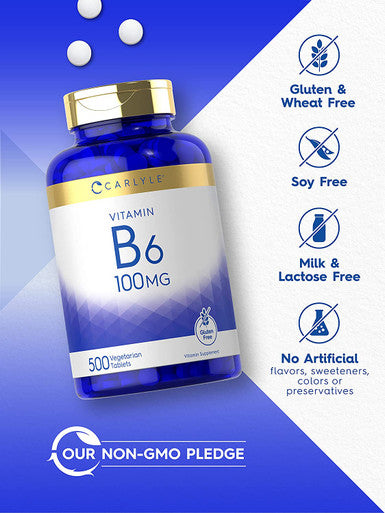 Carlyle Vitamin B6 100Mg | 500 Tablets | Vegetarian, Non-Gmo, Gluten Free