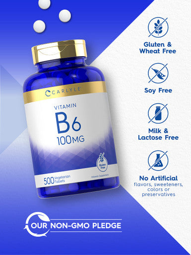Carlyle Vitamin B6 100Mg | 500 Tablets | Vegetarian, Non-Gmo, Gluten Free
