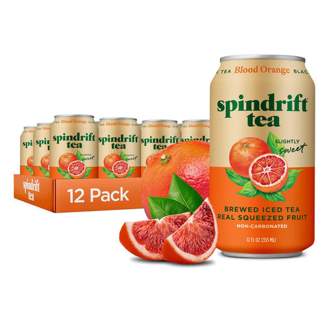 Spindrift Brewed Iced Tea, Variety Pack with Black Tea & Green Tea, Made with Real Squeezed Fruit, No Carbonation, Slightly Sweet, 12 Fl Oz Cans, Pack of 24 (22-49 Calories)
