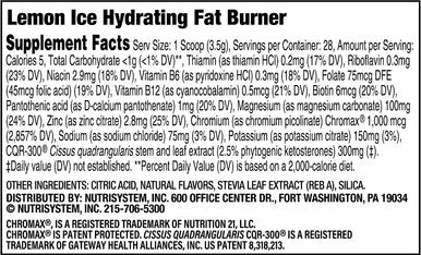 Nutrisystem Hydrating Fat Burner Supplement for Men and Women, Mix and Sip Dietary Supplement, Lemon Ice - 28 Servings