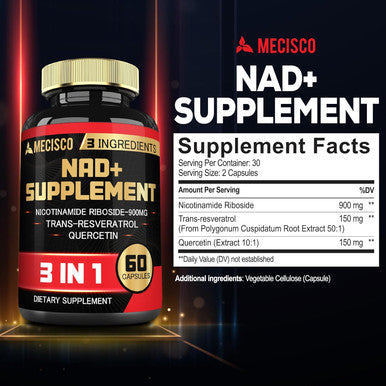 3In1 Nad+ Supplement 1200Mg - Nicotinamide Riboside With Trans Resveratrol & Quercetin - Cellular Activity, Immune, Aging Health - 60 Count Supply For 30 Days