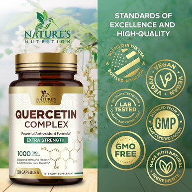 Nature'S Nutrition Quercetin 1000mg - Extra Strength Quercetin - Antioxidants & Bioflavonoids Support Immune & Respiratory Health - Nature's Dairy & Gluten Non-GMO Quercetin Supplement - 120 Veggie Capsules