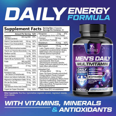 Nature'S Nutrition Multivitamin for Men - Mens Multivitamins for Daily Nutritional Support Men's Multivitamin with Vitamin A C D E B12 Zinc & More Immune Health & Energy Support Vitamins Supplement - 120 Capsules