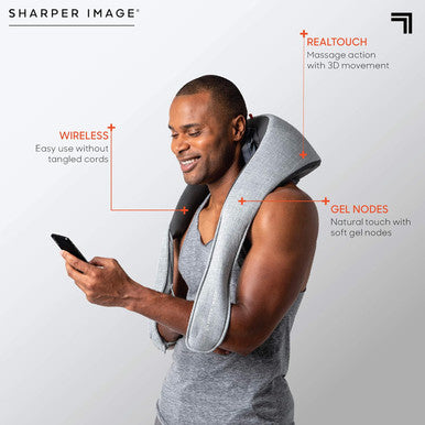 Sharper Image Realtouch Shiatsu Massager, Warming Heat Soothes Sore Muscles, Wireless & Rechargeable - Best Massager For Neck Back Shoulders Feet Legs, Kneading Massage Pillow, Pain Relief Gift