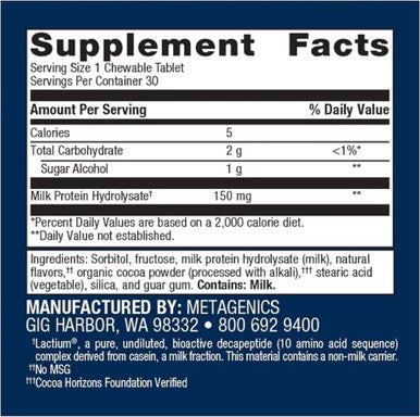 Metagenics NuSera - Relaxation & Calming Supplement with Lactium - Stress Support - Chocolate Flavored 30 Chewable Tablets
