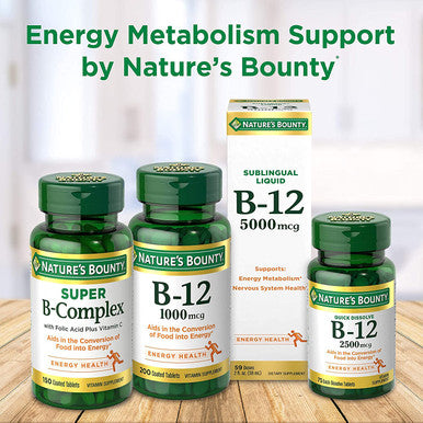 Nature's Bounty Vitamin B12 Supports Energy Metabolism And Nervous System Health 500Mcg Tablets 100 Ct (Pack Of 2)