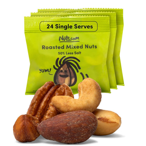 Nuts com Deluxe Roasted Mixed Nuts 50% Less Salt, 14 oz | Assorted Nuts with Almonds, Cashews, Pecans, Brazil Nuts & Hazelnuts ÃƒÂ¢Ã¢â€šÂ¬Ã¢â‚¬Å“ No Peanuts ÃƒÂ¢Ã¢â€šÂ¬Ã¢â‚¬Å“ Healthy Nut Snacks for Baking & Snacking