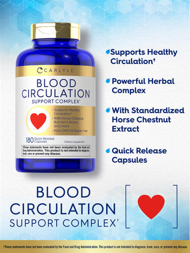 Blood Circulation Supplement | 180 Capsules | Supports Healthy Circulation | Non-Gmo, Gluten Free | By Carlyle