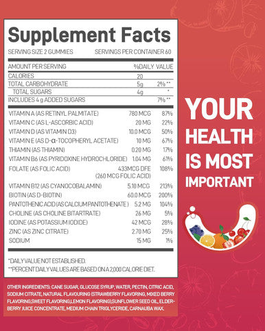 Multivitamin Gummies Multivites For Adults With 13 Vitamins And Minerals, Vegan Multivitamin Gummies, Mixed Berry Flavored, Daily Vitamin Gummy For Women & Men, 120 Count, 60 Day Supply