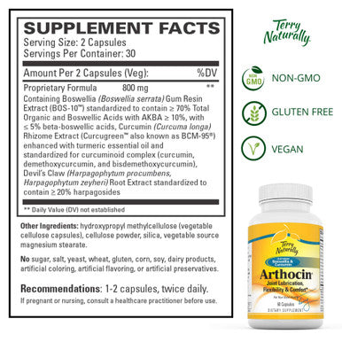 Terry ly Arthocin - 60 Vegan Capsules - Joint & Cartilage Support Supplement, Optimizes Comfort, Mobility & Flexibility - Non-GMO, Gluten-Free - 30 Servings