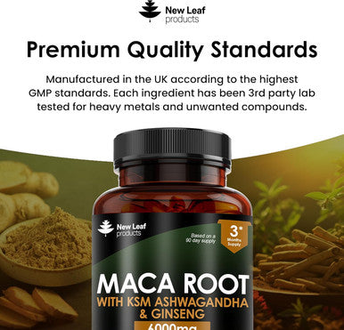 New Leaf Maca Root Capsules With Ksm Ashwagandha And Ginseng - 180 High Strength 6000Mg Capsules