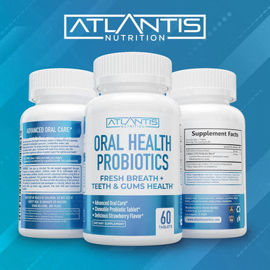 Atlantis Nutrition Oral Probiotics Chewable Tablet - Dental Probiotic For Gum Care & Teeth Care - Bad Breath Treatment For Adults - 3 Billion Cfu Probiotic Blend - Strawberry Flavor - 60 Tablets