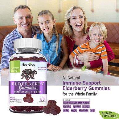 Herbion Naturals Elderberry Gummies with Vitamin C Zinc Healthy Immune System Support Gummies 60 Count Pectin Gummies