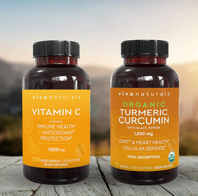 Viva Naturals Vitamin C 1000mg (250 Capsules) and Organic Turmeric Curcumin 1500mg (90 Tablets) Bundle