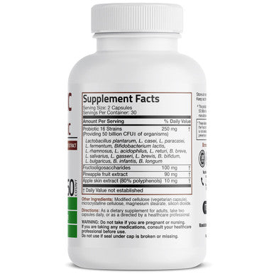 Bronson Probiotic 50 Billion CFU + Prebiotic with Apple Polyphenols & Pineapple Extract for Women & Men Non-GMO, 60 Vegetarian Capsules