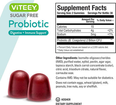 Probiotic Gummies For Women, Men & Teens, 2 Billion Cfus - Sugar - Immune Booster, Digestive Support, Gut Health - Vegan, Gelatin Free, Gmo - Tasty Chewable Raspberry Flavored Gummy