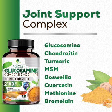 Nature'S Nutrition Glucosamine Chondroitin MSM Complex - Joint Support Supplement Turmeric & Boswellia Triple Strength Glucosamine Capsules - Support for Joint Health & Mobility with Quercetin Bromelain - 240 Capsules
