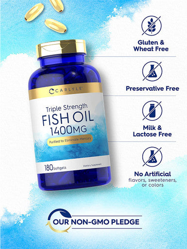 Carlyle Triple Strength Fish Oil | 180 Softgels | Omega 3 Supplement | Non-GMO, Gluten Free