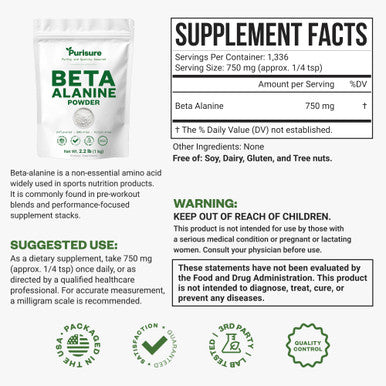 Purisure Beta Alanine Powder 1Kg Pure Beta Alanine Pre-Workout Supplement For Sustained Energy Beta Alanine Pre Workout Powder For Men And Women Alanine Supplement For Endurance 1334 Servings