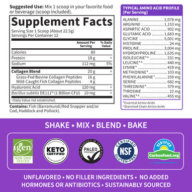 Garden of Life Marine & Grass-Fed Collagen Peptides Powder Supplement (Type I Iii) With Probiotics Bcaas & Hyaluronic Acid For Radiant Hair Skin & Nails Unflavored 20G Per Serving 12 Servings