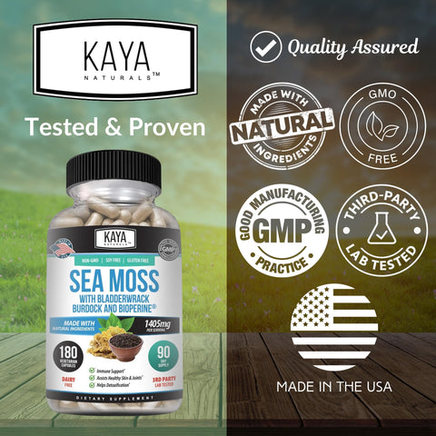 Kaya Naturals Sea Moss Mobility Supplement for Men and Women with Burdock Root Irish Moss Bladderwrack and BioPerine for Mobility Health and Immune Boost 60 Count