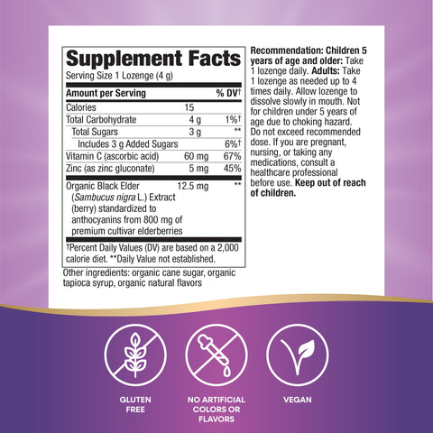 Nature'S Way Organic Sambucus Lozenge Elderberry And Zinc 24 Pieces (Pack Of 3)