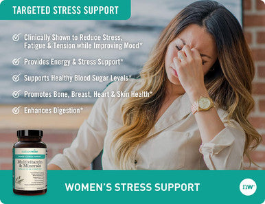 NatureWise Womens Stress Support Multivitamin Minerals Whole Food Complex with Sensoril Ashwagandha Probiotics for Energy Focus Mood Balance Packaging May Vary 1 Month Supply 60 Capsules