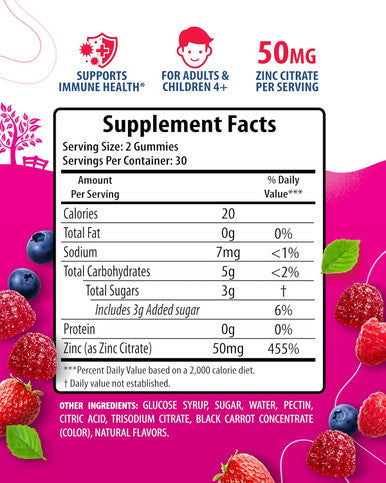 SUNNY SAM Zinc Gummies For Adults - Zinc Chewable Gummy For Immune Support - Powerful Natural Antioxidant Non-Gmo Supplement For Children Men Woman Adults