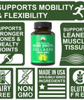 Bone Broth Collagen Capsules. 180 Pills Of Grass Fed Bone Broth Collagen Protein Peptides. Contains All 3 Collagen Types