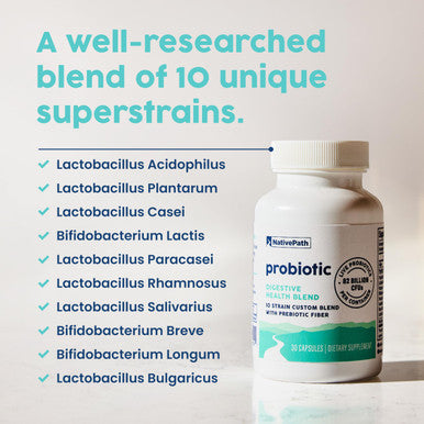 NativePath Daily Probiotic 10-Strain Custom Blend Probiotics Supplement for Men and Women 82 Billion CFUs - 30 Count