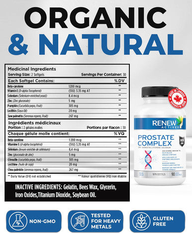 ReActives Prostate Complex Supplements Formula For Prostate, Thyroid, Eye Health & Immune System Antioxidant Blend For Men S Wellness 90 Softgels Made In Canada