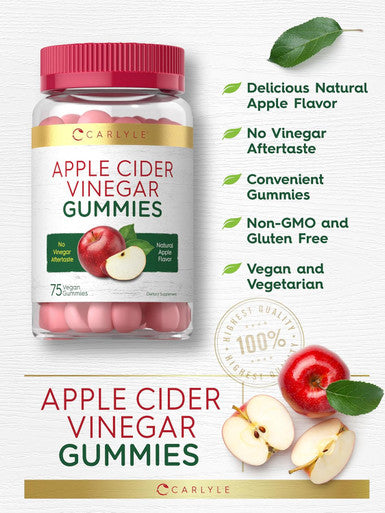 Carlyle Vegan Apple Cider Vinegar Gummies | 75 Count | Apple Flavor | Non-GMO Gluten | ACV Supplement