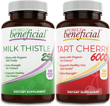 Tart Cherry 6000/Milk Thistle 25k - Extra Strength, Non-GMO, Vegan, 120 Capsules Each