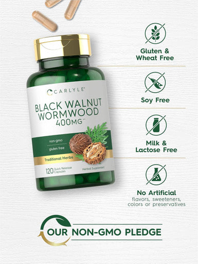 Carlyle Black Walnut Wormwood | 120 Capsules | Herbal Complex | Non-GMO Gluten