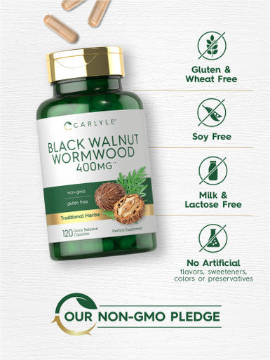 Black Walnut Wormwood | 120 Capsules | Herbal Complex | Non-Gmo, Gluten Free | By Carlyle