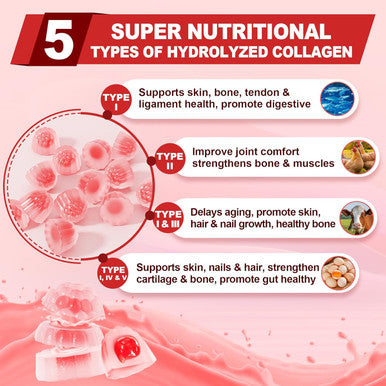 Sugar-Hydrolyzed Collagen Peptide Filled Gummies,Extra Strength 1500Mg Protein Type I,Ii,Iii,V,X With 5000Mcg Biotin Vitamin C A E D3 B6 B12 For Immune Digestion Skin Hair Nails Energy Bone Joint