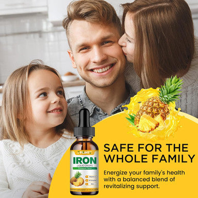 Liquid Iron Supplement For Women Men & Kids Multivitamin Iron Drops With Folate, Vitamin C, B6, B12, Zinc For Anemia, Iron Deficiency, Blood Builder, Energy - Natural Pineapple Flavor, Vegan 4 Fl Oz