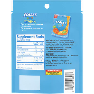 Halls Kids Orange Vitamin C Pops for Children 10 Pops 1 bag of 10 Pops
