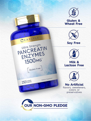 Carlyle Pancreatin Digestive Enzymes | 1500mg | 250 Caplets | Non-GMO, Gluten Free | High Potency Formula