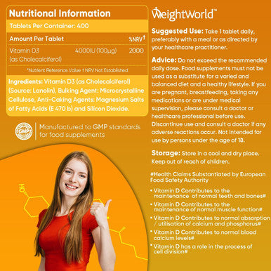 Weightworld Vitamin D3 4000 IU 400 High Strength Vitamin D Tablets (1+ Year Supply) Vegetarian Immune System Vitamins One A Day Vitamin D Supplement VIT D3 As Cholecalciferol Made in The UK